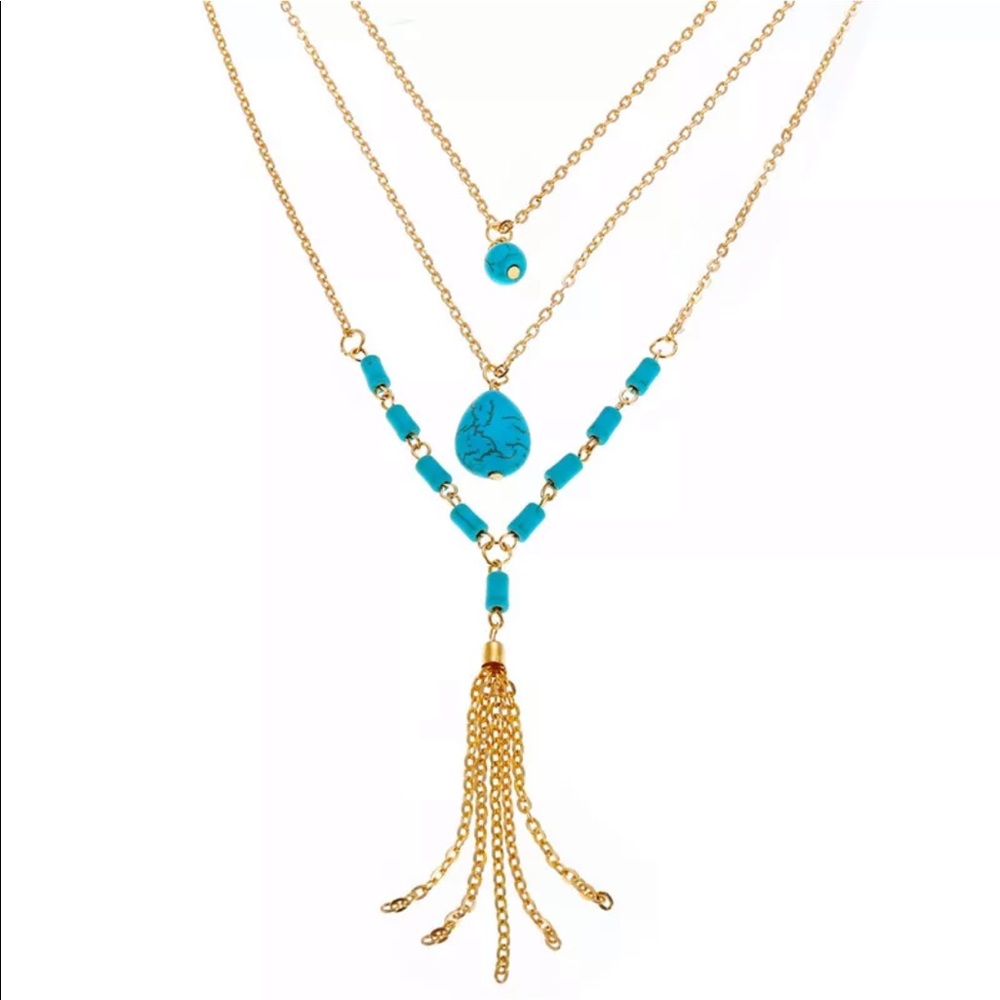 Boho Turquoise Layered Necklace - Picture 3 of 6